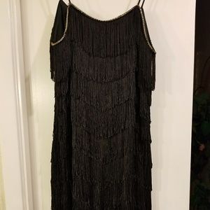 Sexy Black Tassel & Rhinestone trim Dress